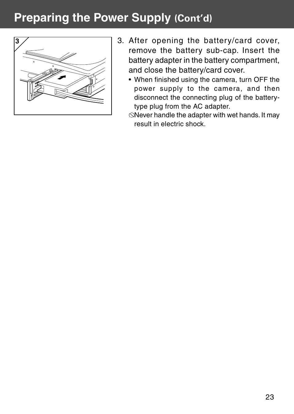 Preparing the power supply, Cont’d) | Konica Minolta KD-510Z User Manual | Page 23 / 131