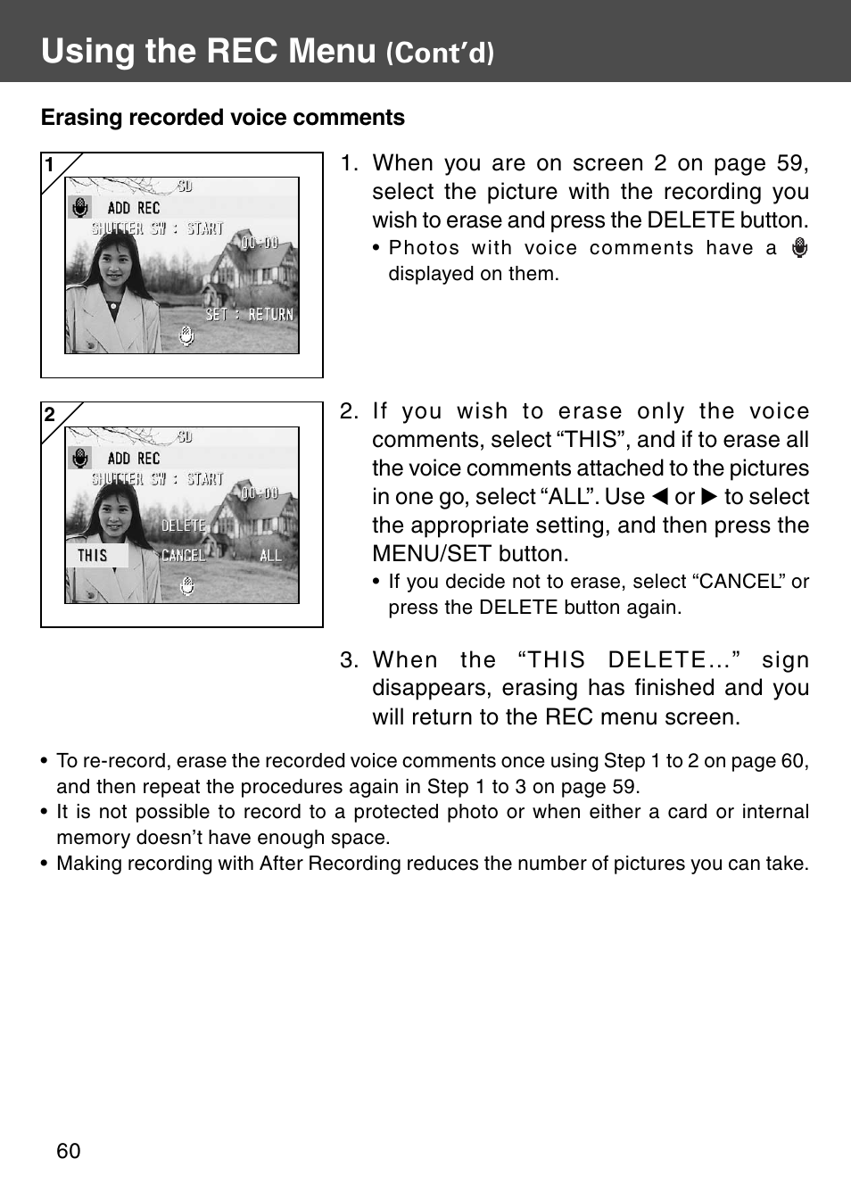 Using the rec menu, Cont’d) | Konica Minolta KD-510Z User Manual | Page 60 / 131