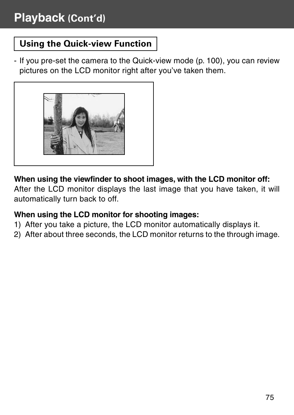 Using the quick-view function, Playback, Cont’d) | Konica Minolta KD-510Z User Manual | Page 75 / 131