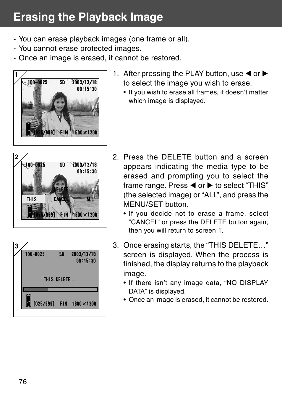 Erasing the playback image | Konica Minolta KD-510Z User Manual | Page 76 / 131
