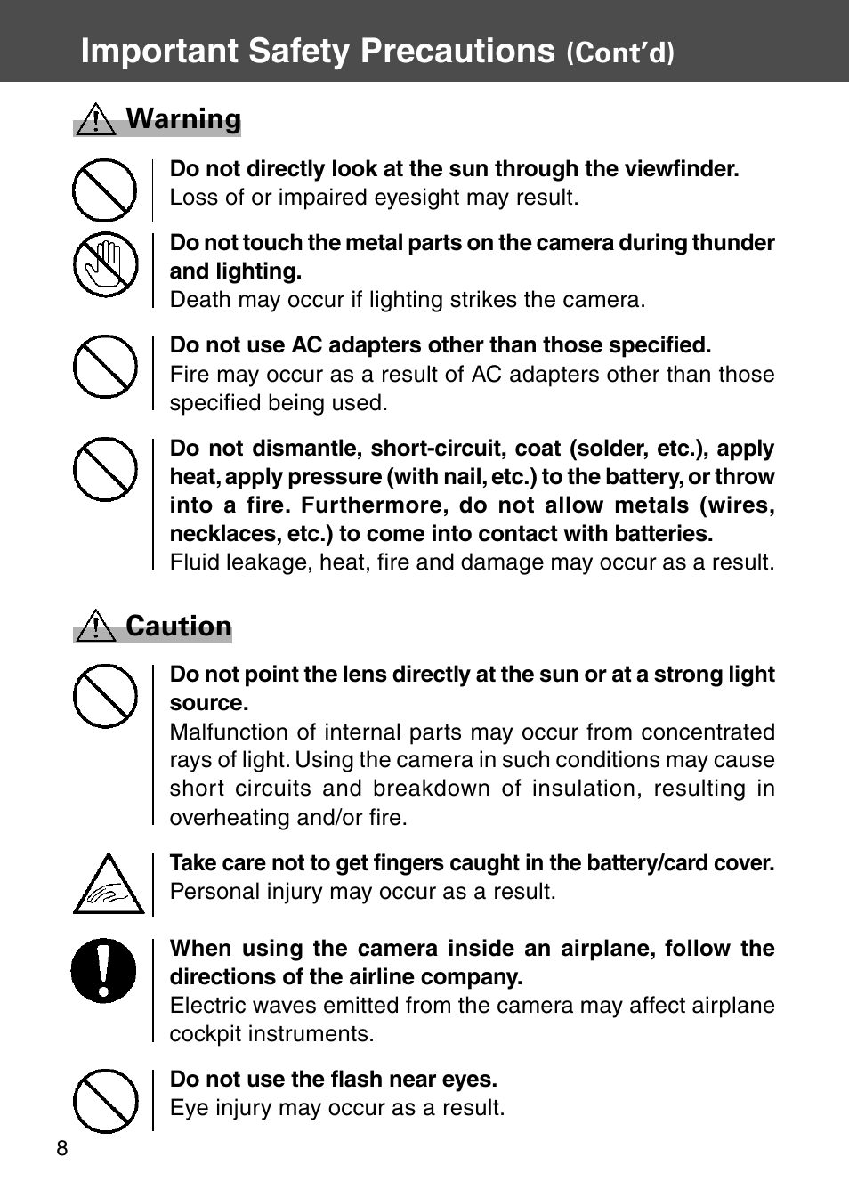 Important safety precautions, Warning, Cont’d) | Caution | Konica Minolta KD-510Z User Manual | Page 8 / 131