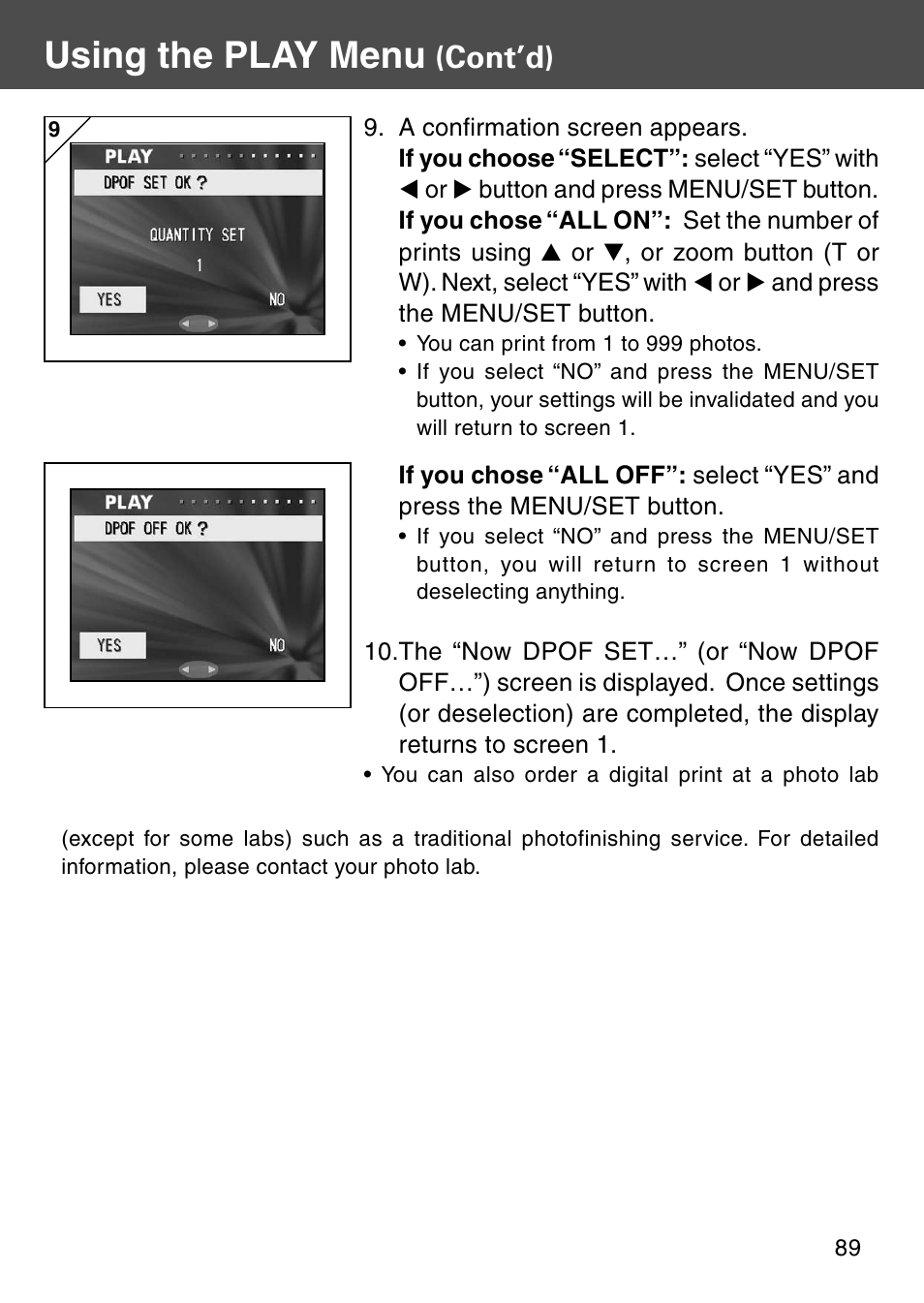 Using the play menu, Cont’d) | Konica Minolta KD-510Z User Manual | Page 89 / 131