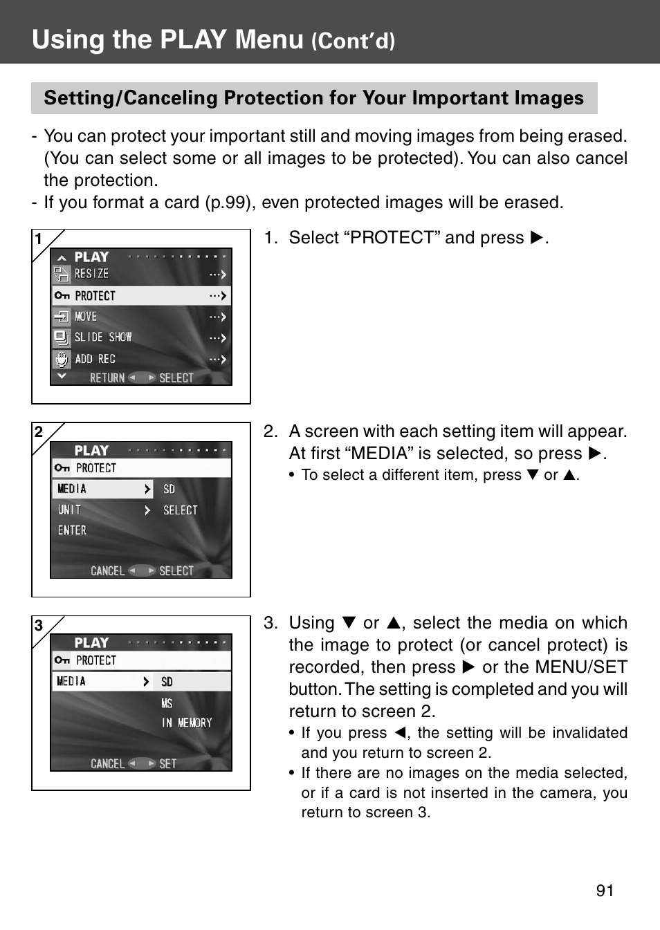 Using the play menu, Cont’d) | Konica Minolta KD-510Z User Manual | Page 91 / 131