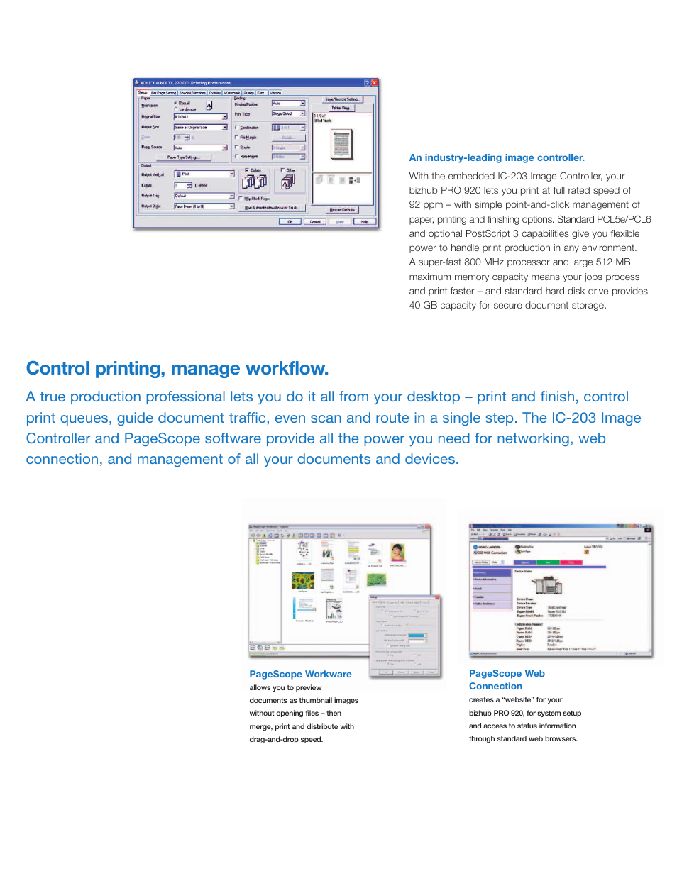 Control printing, manage workflow | Konica Minolta bizhub PRO 920 User Manual | Page 6 / 8