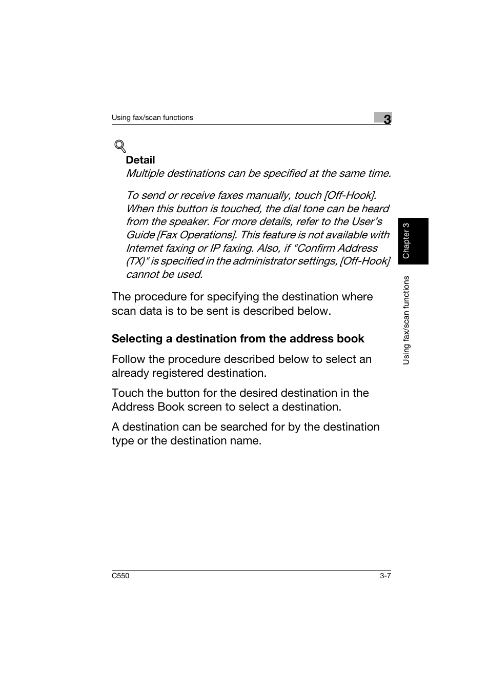 Selecting a destination from the address book, Selecting a destination from the address book -7 | Konica Minolta C550 User Manual | Page 108 / 164