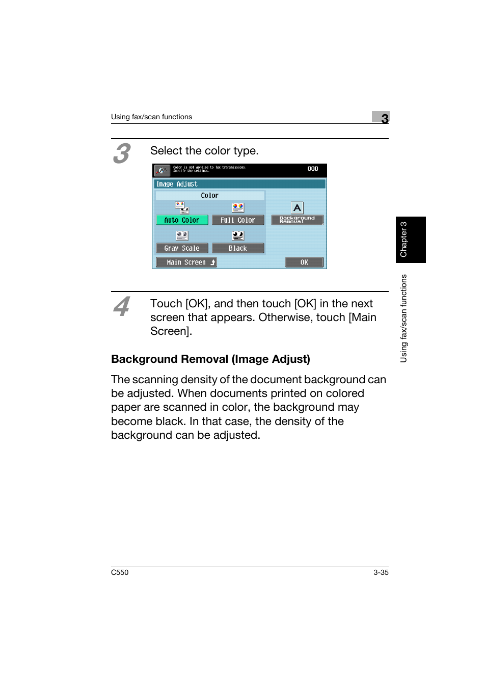 Background removal (image adjust), Background removal (image adjust) -35 | Konica Minolta C550 User Manual | Page 136 / 164