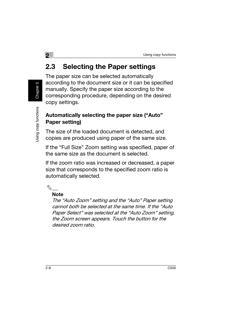 3 selecting the paper settings, 3 selecting the paper settings -8 | Konica Minolta C550 User Manual | Page 51 / 164