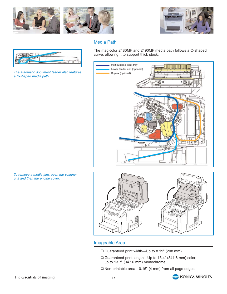 Media path, Imageable area | Konica Minolta Magicolor 2480 MF User Manual | Page 21 / 46