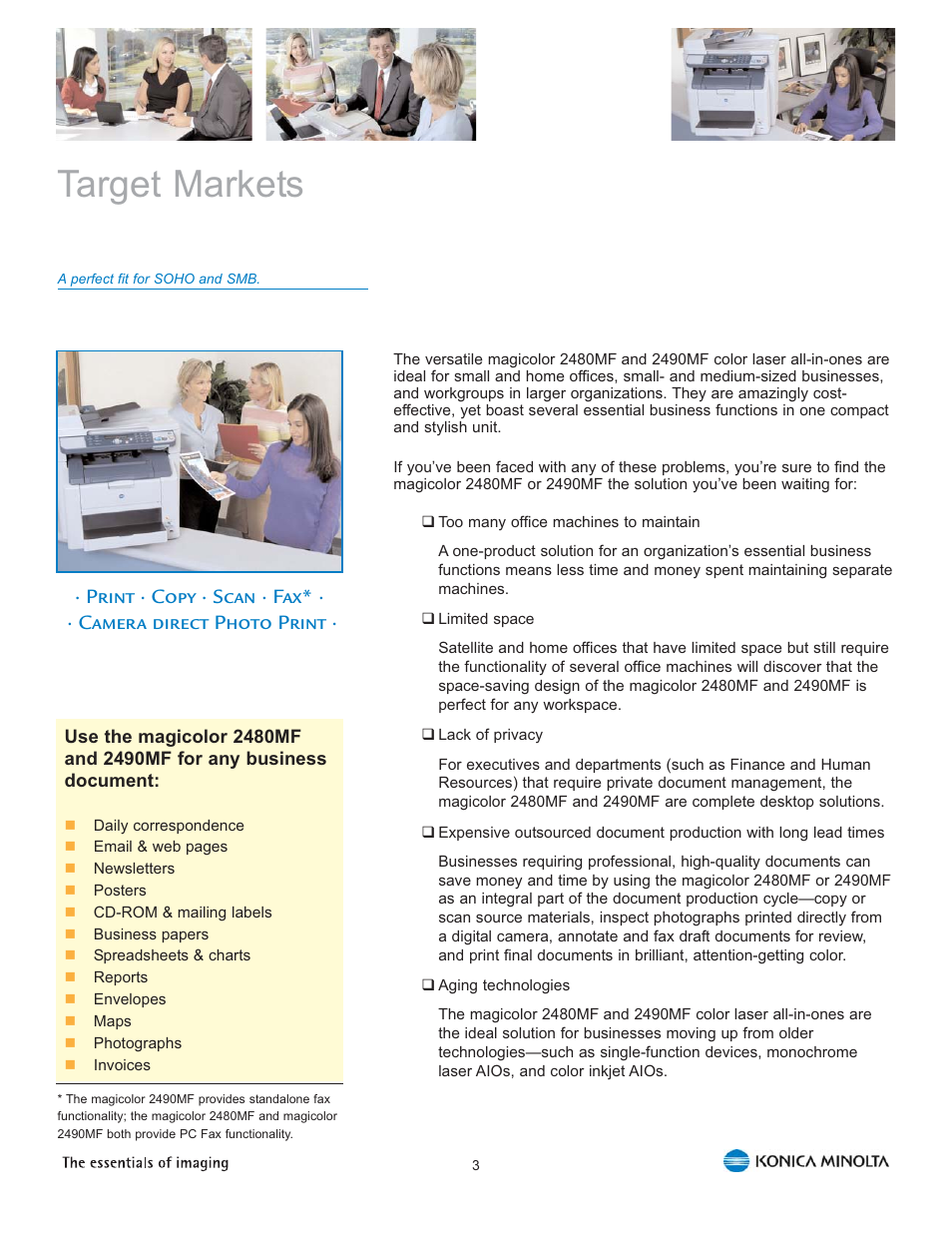 Target markets | Konica Minolta Magicolor 2480 MF User Manual | Page 7 / 46