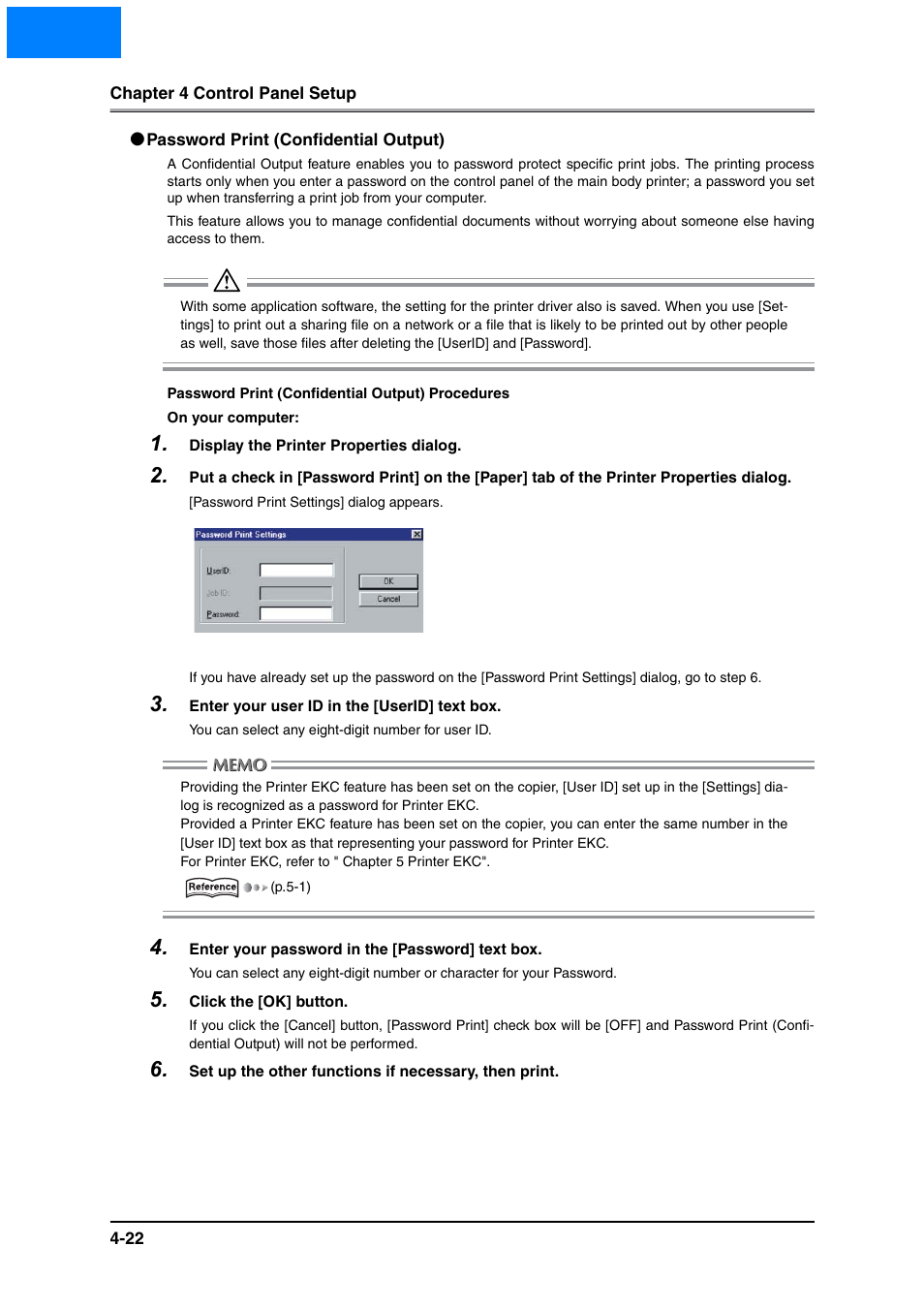 Password print (confidential output), Password print (confidential output) -22, Home | Konica Minolta IP-511 User Manual | Page 100 / 122