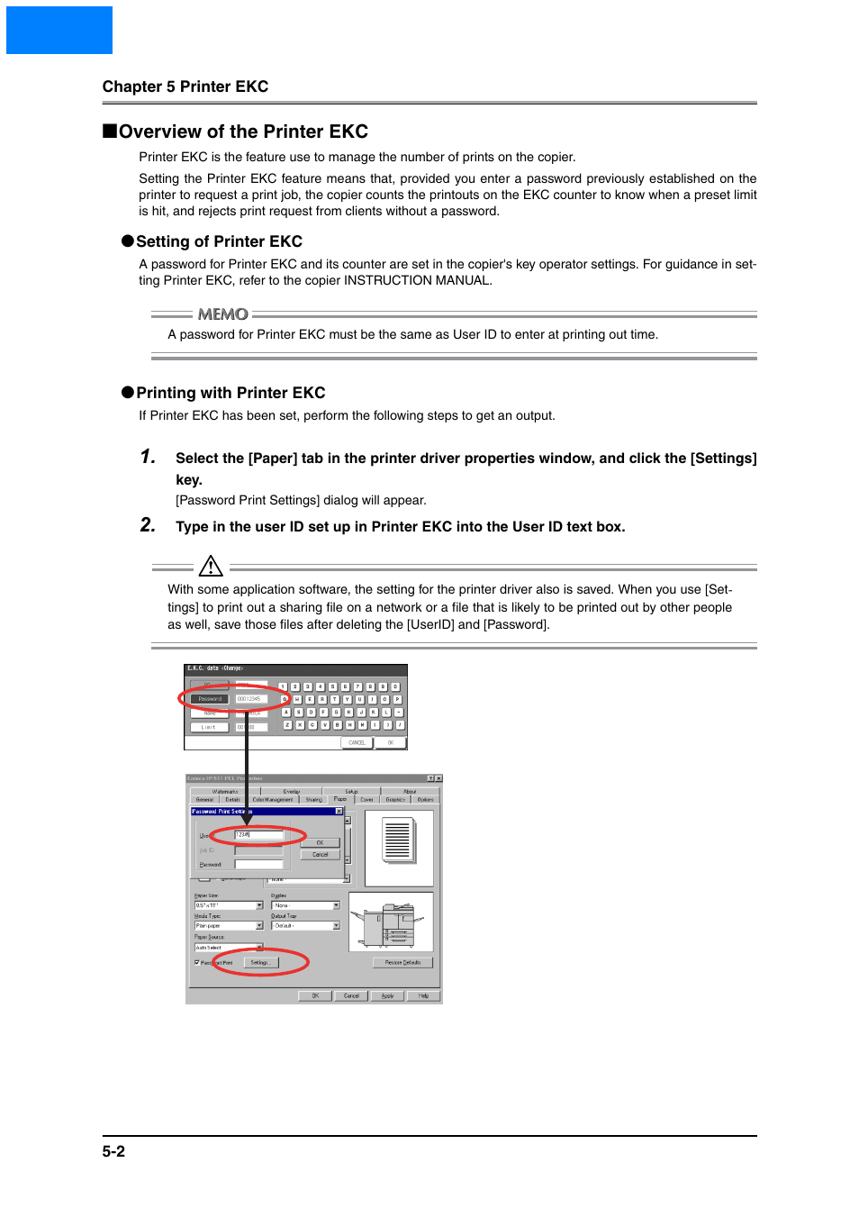 Overview of the printer ekc, Setting of printer ekc, Printing with printer ekc | Overview of the printer ekc -2, Setting of printer ekc -2, Printing with printer ekc -2, Home | Konica Minolta IP-511 User Manual | Page 105 / 122