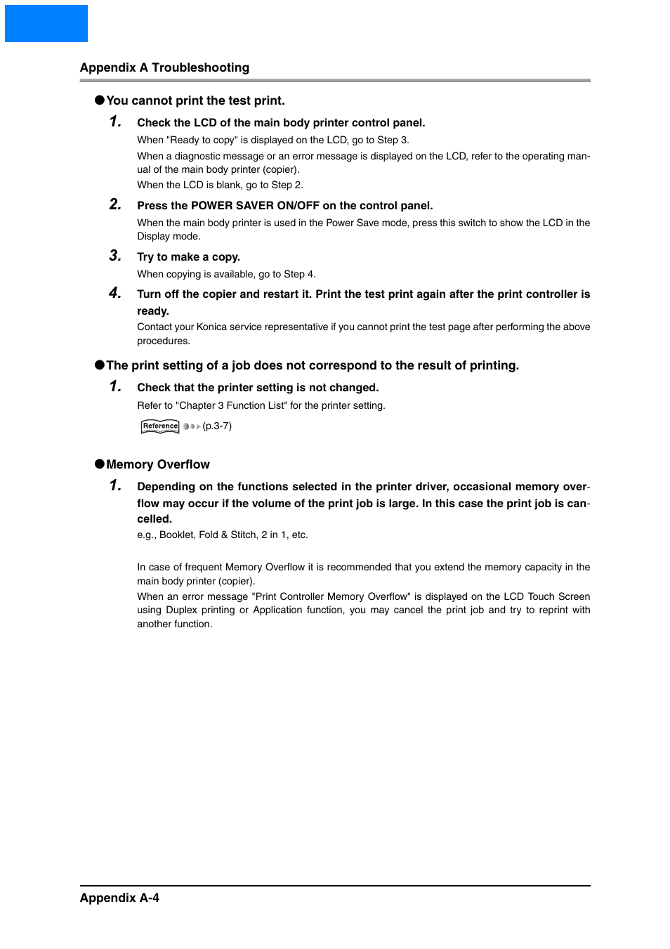 You cannot print the test print, Memory overflow, Home | Konica Minolta IP-511 User Manual | Page 110 / 122