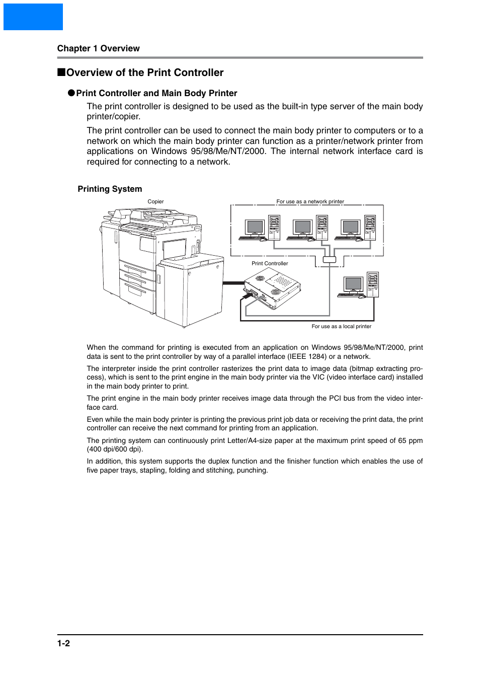 Overview of the print controller, Print controller and main body printer, Overview of the print controller -2 | Print controller and main body printer -2, Home | Konica Minolta IP-511 User Manual | Page 13 / 122