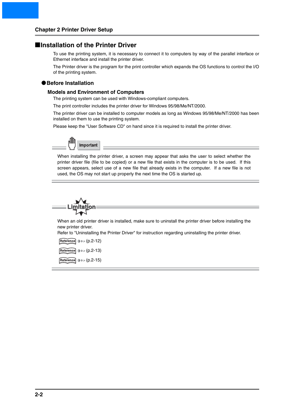 Installation of the printer driver, Before installation, Installation of the printer driver -2 | Before installation -2, Home | Konica Minolta IP-511 User Manual | Page 20 / 122