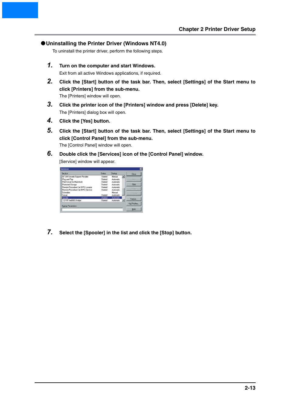 Uninstalling the printer driver (windows nt4.0), Home | Konica Minolta IP-511 User Manual | Page 31 / 122