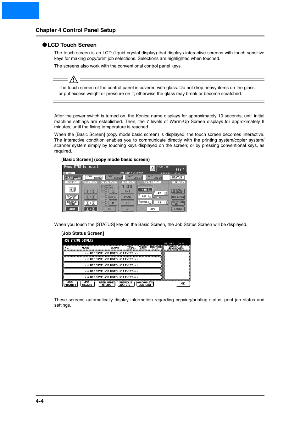 Lcd touch screen, Lcd touch screen -4, Home | Konica Minolta IP-511 User Manual | Page 82 / 122