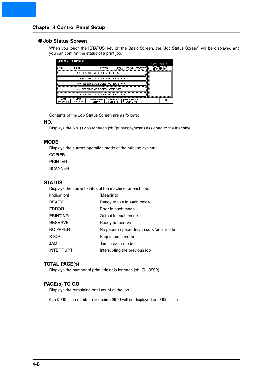 Job status screen, Job status screen -6, Home | Konica Minolta IP-511 User Manual | Page 84 / 122