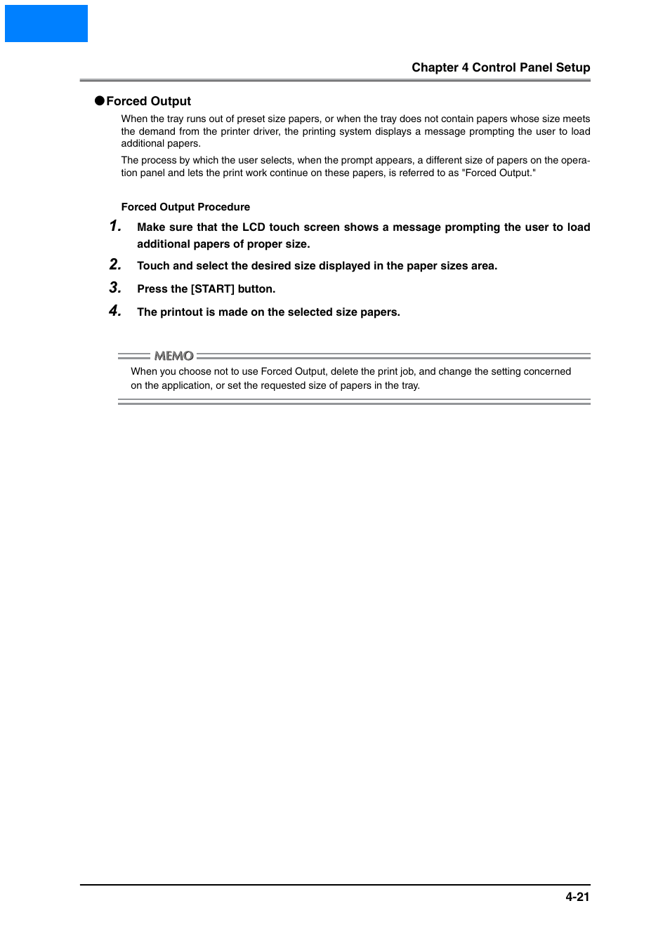 Forced output, Forced output -21, Home | Konica Minolta IP-511 User Manual | Page 99 / 122