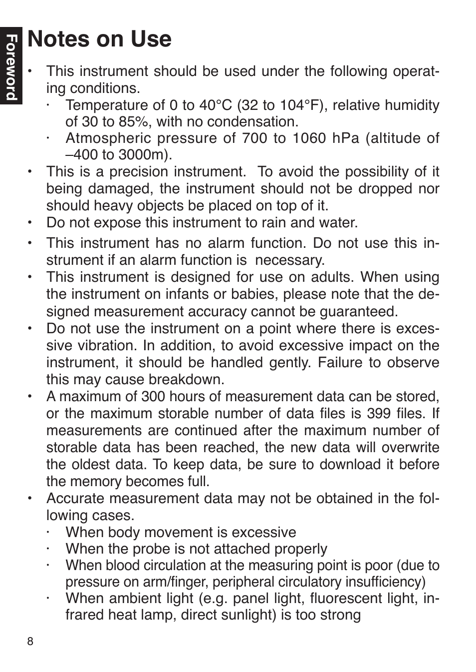 Notes on use | Konica Minolta Oxygen Saturation Monitor PULSOX-300i User Manual | Page 10 / 40