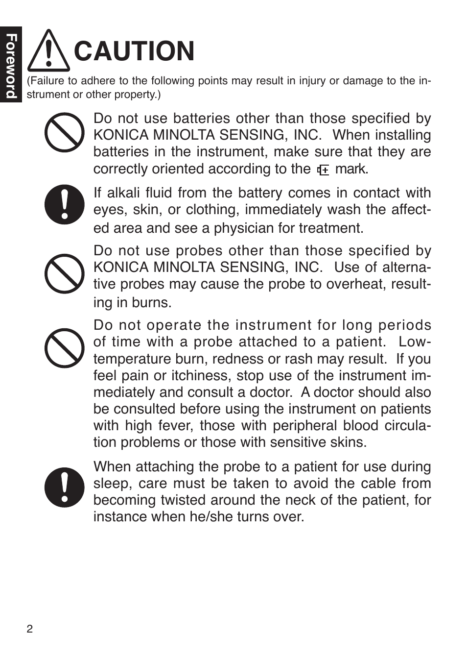 Caution | Konica Minolta Oxygen Saturation Monitor PULSOX-300i User Manual | Page 4 / 40