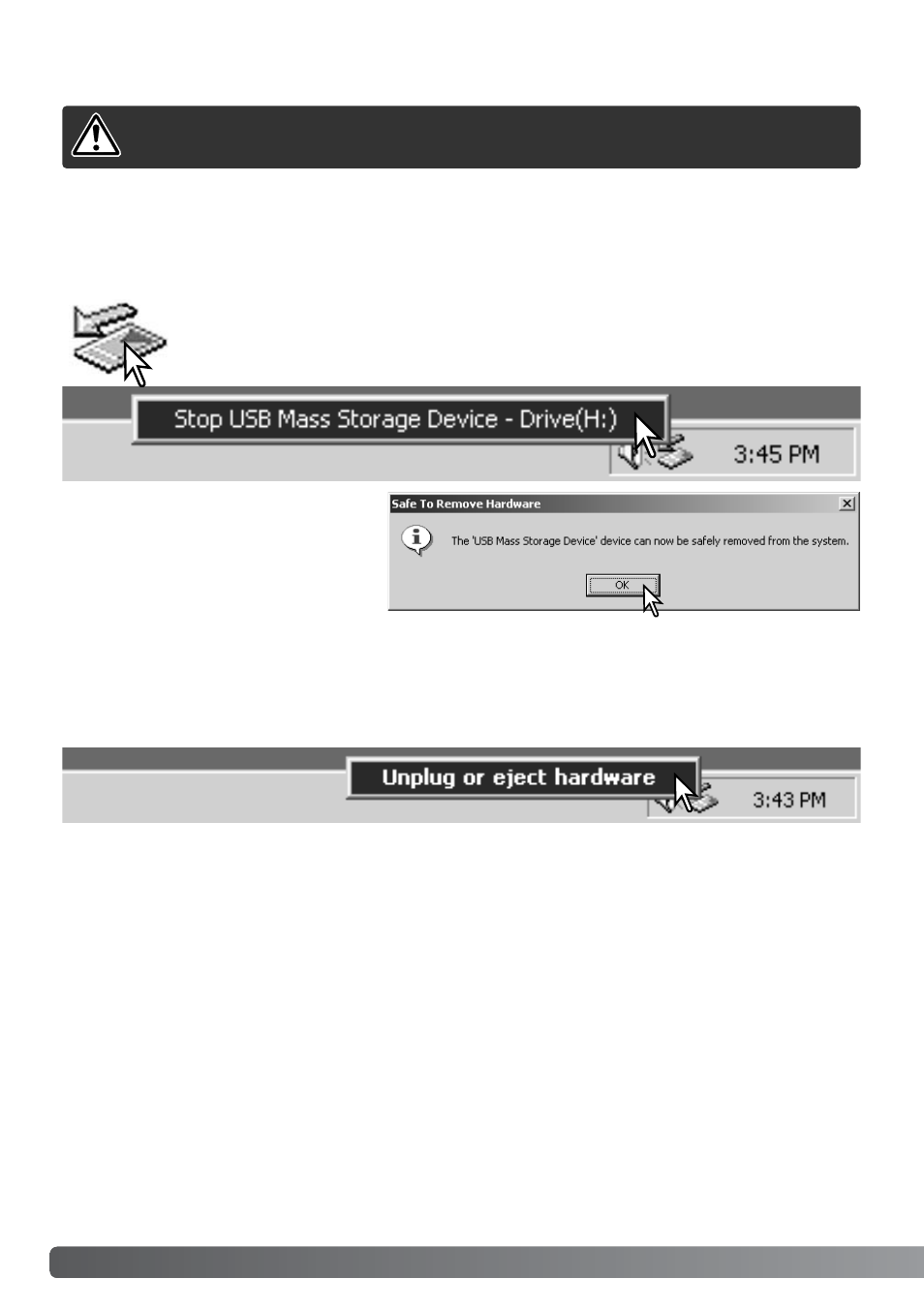 Disconnecting the camera from the computer, Windows 98 / 98 second edition | Konica Minolta DiMAGE F200 User Manual | Page 116 / 132