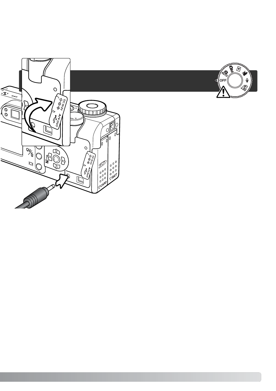 Connecting the ac adapter (sold separately), Connecting the ac adapter (sold separately) 1 | Konica Minolta DiMAGE F200 User Manual | Page 17 / 132