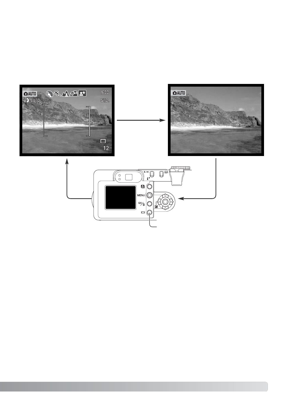 Display button - recording mode | Konica Minolta DiMAGE F200 User Manual | Page 31 / 132