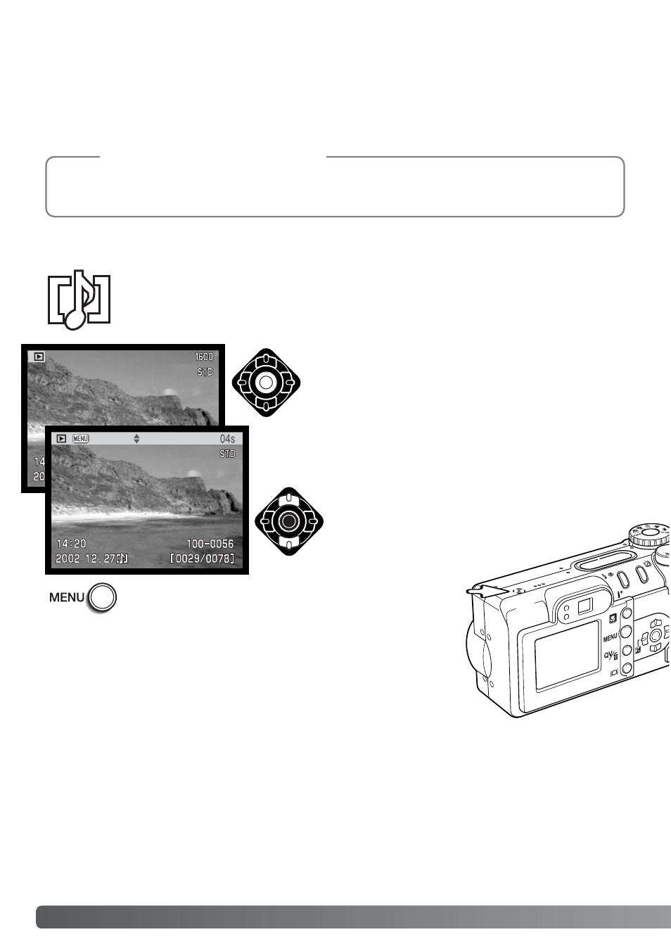 Playback mode - advanced operation, Playing back voice memos and audio captions | Konica Minolta DiMAGE F200 User Manual | Page 82 / 132