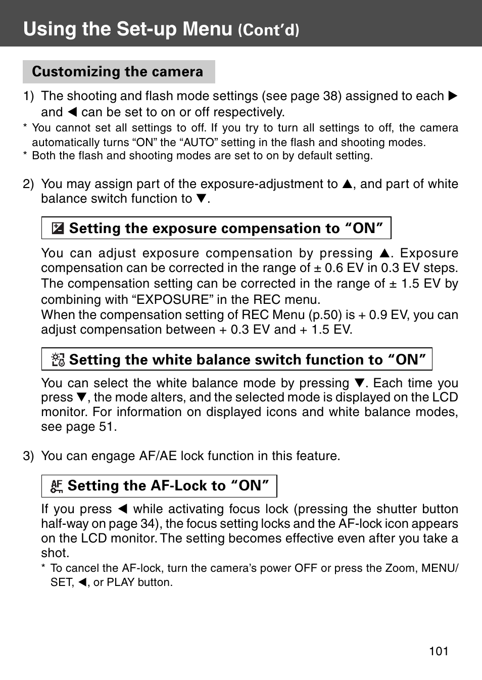 Customizing the camera, Using the set-up menu, Cont’d) | Konica Minolta KD-410Z User Manual | Page 101 / 125