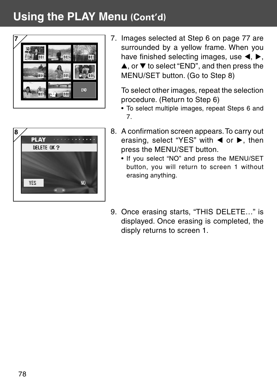 Using the play menu, Cont’d) | Konica Minolta KD-410Z User Manual | Page 78 / 125