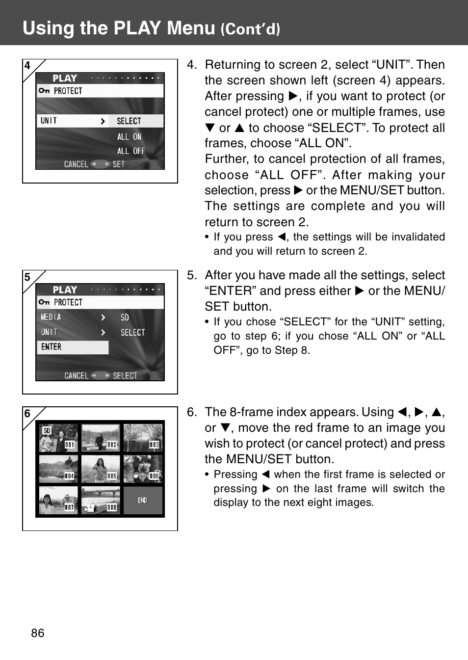 Using the play menu, Cont’d) | Konica Minolta KD-410Z User Manual | Page 86 / 125