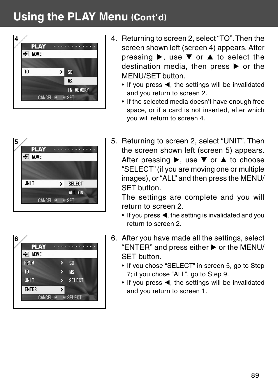 Using the play menu, Cont’d) | Konica Minolta KD-410Z User Manual | Page 89 / 125