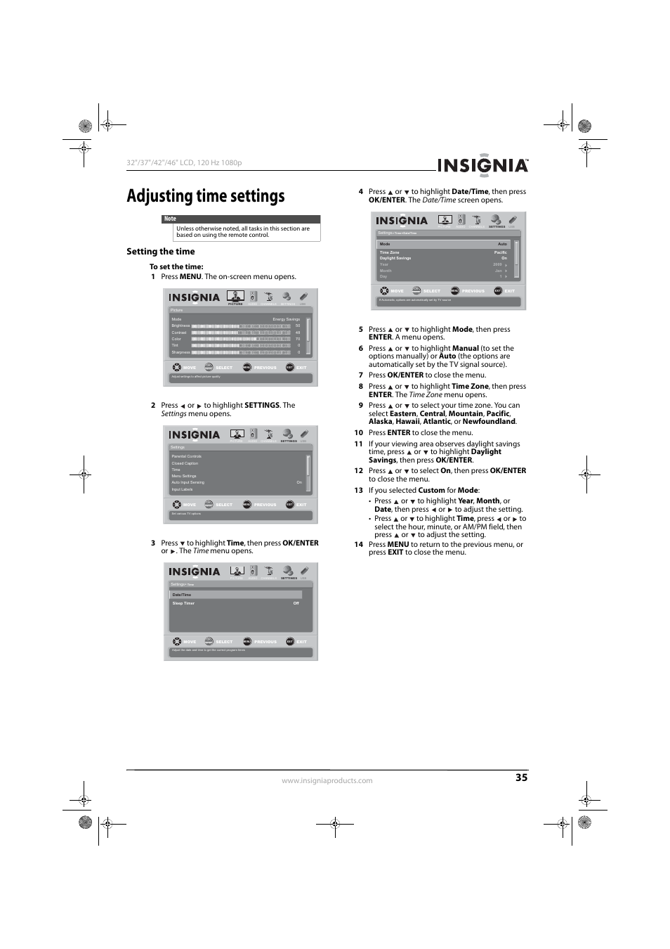Adjusting time settings, Setting the time | Konica Minolta NS-42L550A11 User Manual | Page 39 / 65