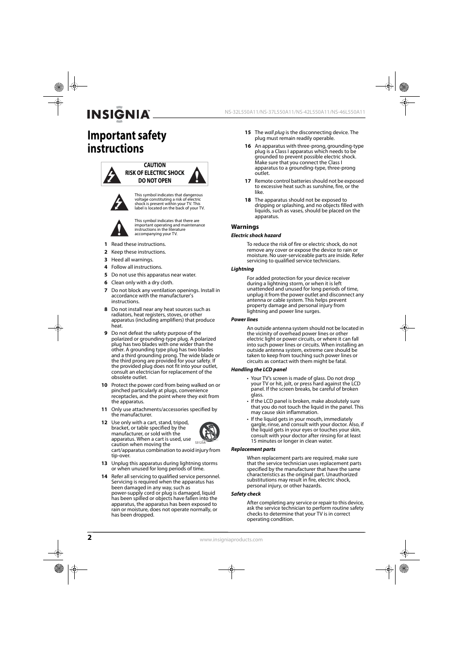 Important safety instructions, Warnings | Konica Minolta NS-42L550A11 User Manual | Page 6 / 65