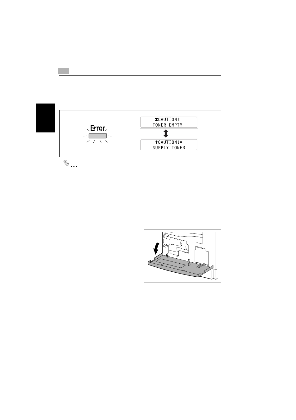 1 when the message “toner empty” appears, To replace the toner bottle, When the message “toner empty” appears -2 | To replace the toner bottle -2, P. 8-2) | Konica Minolta bizhub 180 User Manual | Page 213 / 256