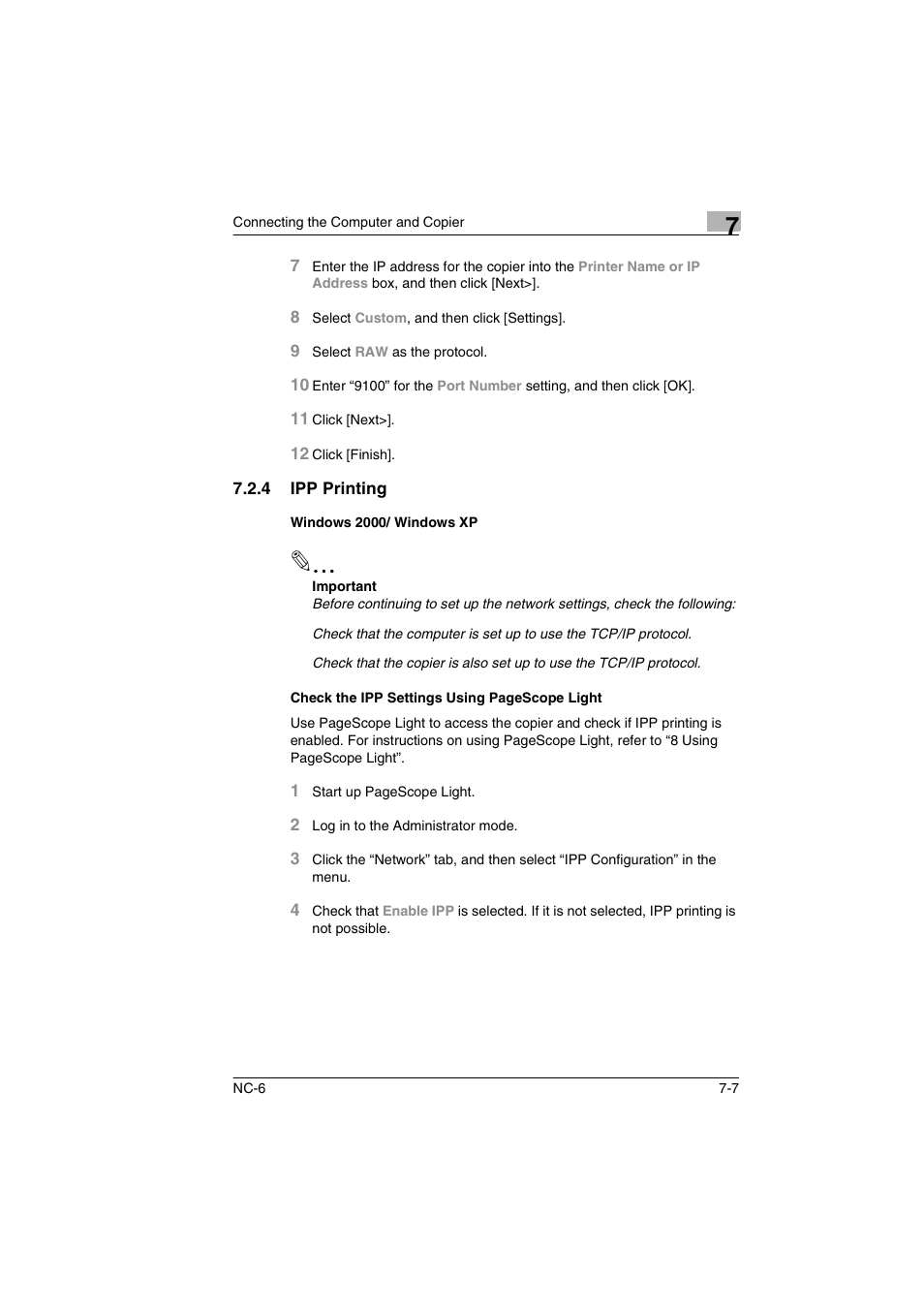 4 ipp printing, Windows 2000/ windows xp | Konica Minolta NC-6 User Manual | Page 34 / 50