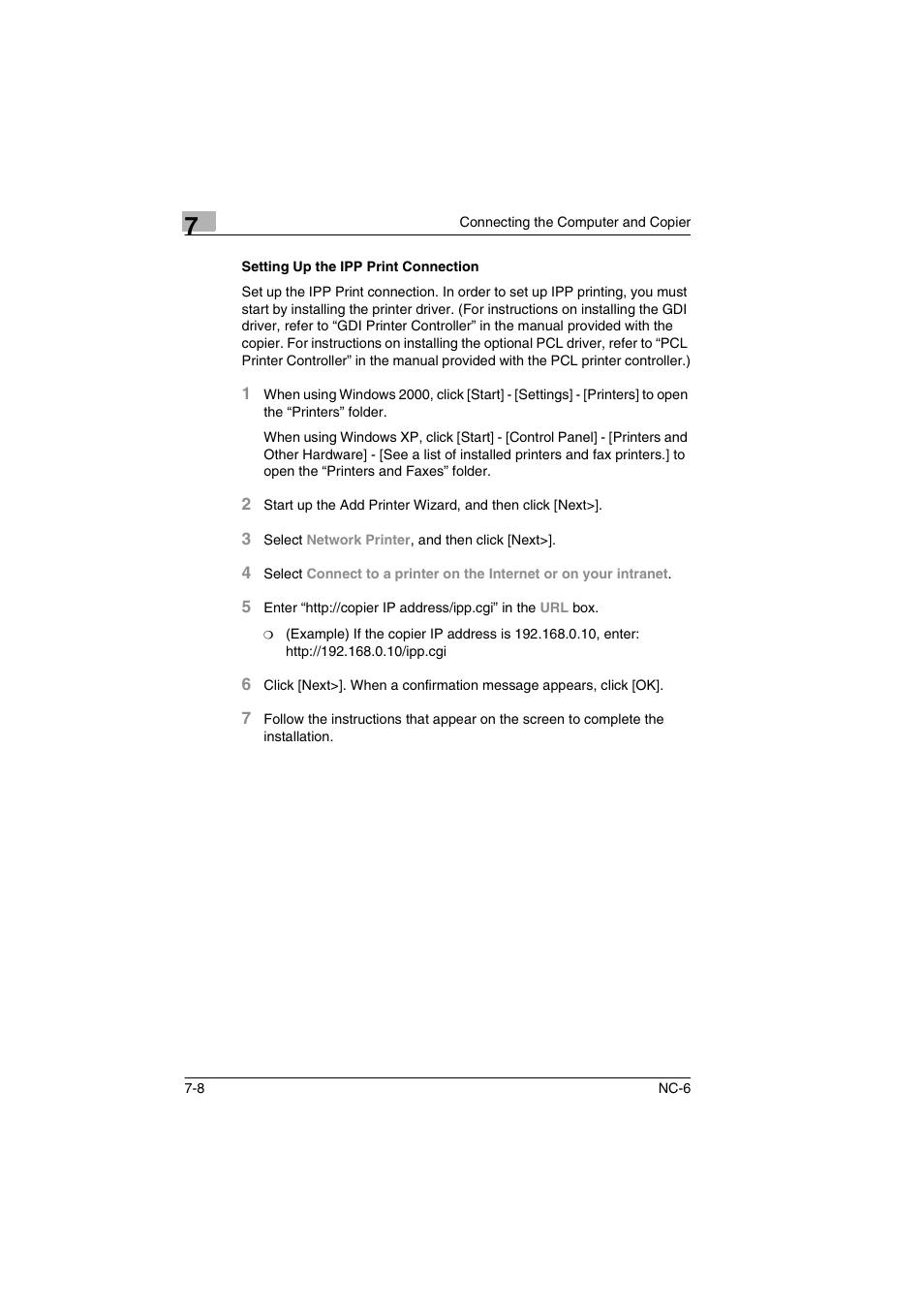 Setting up the ipp print connection, Setting up the ipp print connection -8 | Konica Minolta NC-6 User Manual | Page 35 / 50