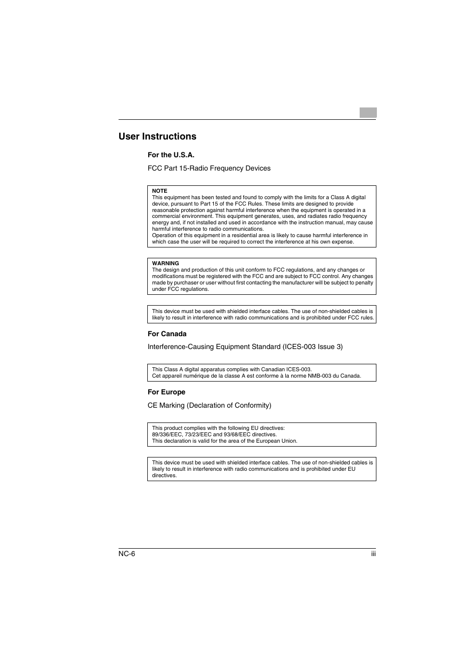 User instructions | Konica Minolta NC-6 User Manual | Page 4 / 50