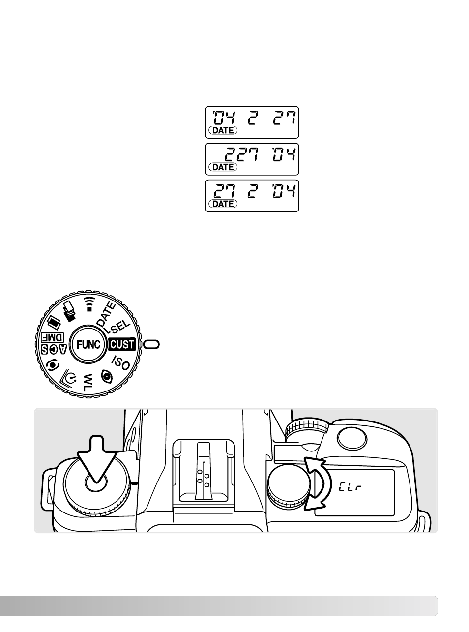 Custom function reset, Custom 15 - date format (date model) | Konica Minolta Minolta RIVA ZOOM 70 User Manual | Page 73 / 84