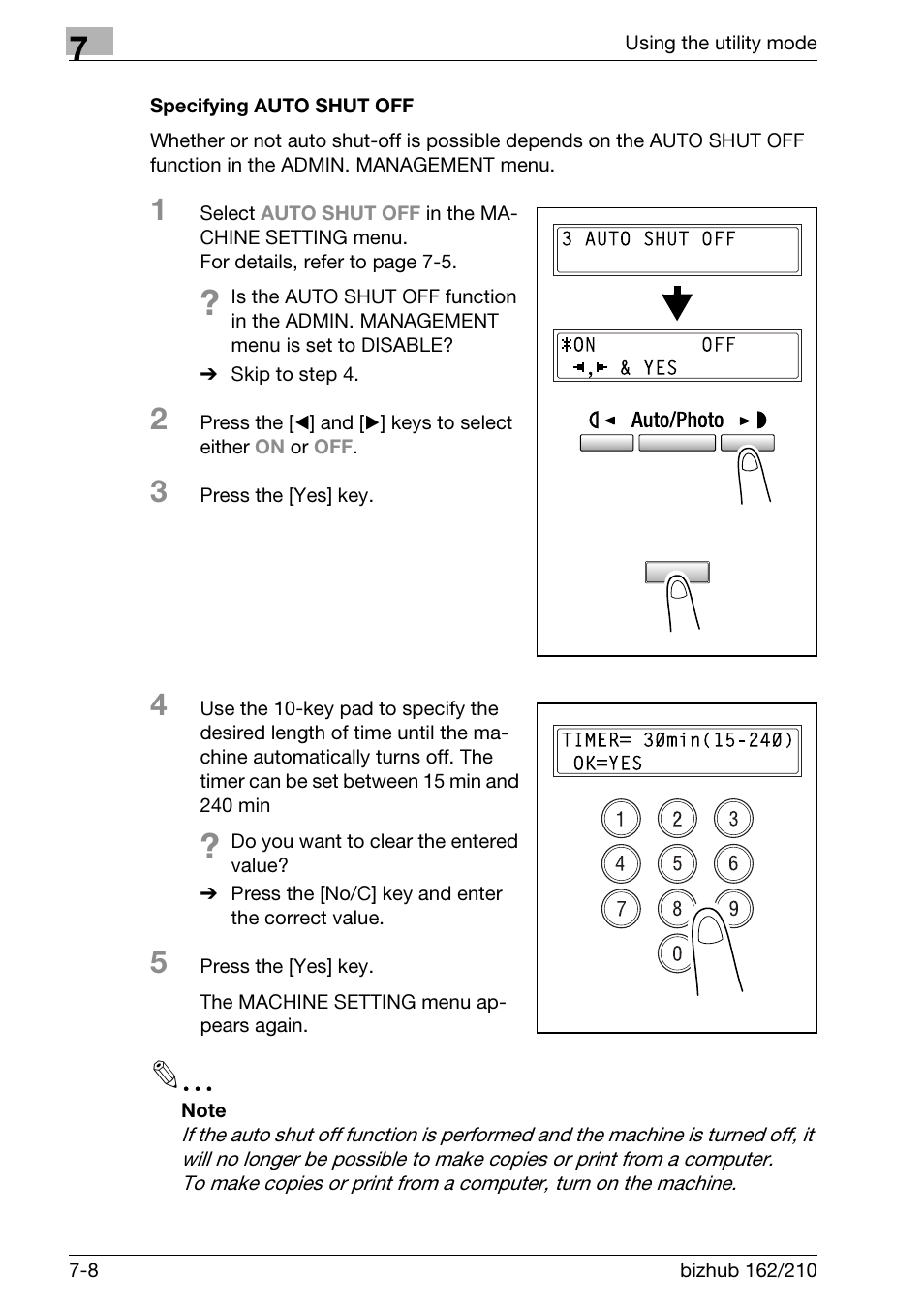 Specifying auto shut off, Specifying auto shut off -8 | Konica Minolta BIZHUB 210 User Manual | Page 176 / 256