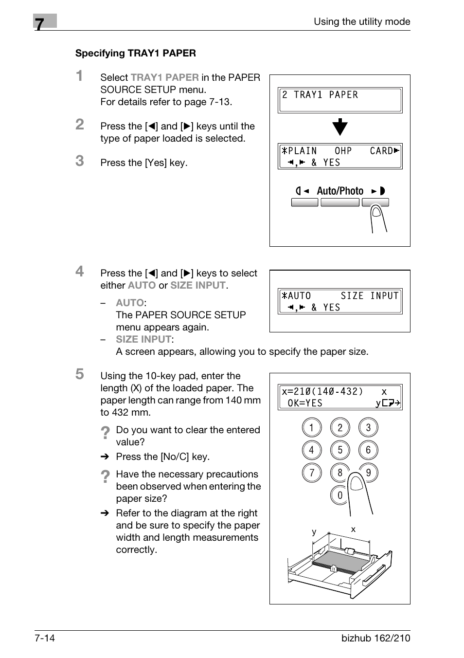 Specifying tray1 paper, Specifying tray1 paper -14 | Konica Minolta BIZHUB 210 User Manual | Page 182 / 256