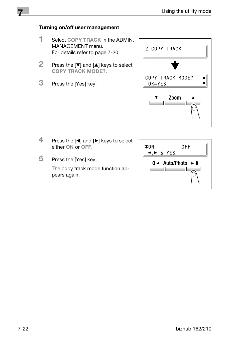 Turning on/off user management, Turning on/off user management -22 | Konica Minolta BIZHUB 210 User Manual | Page 190 / 256