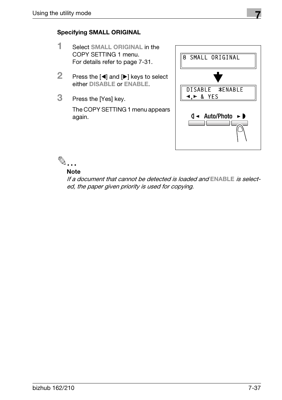 Specifying small original, Specifying small original -37 | Konica Minolta BIZHUB 210 User Manual | Page 205 / 256