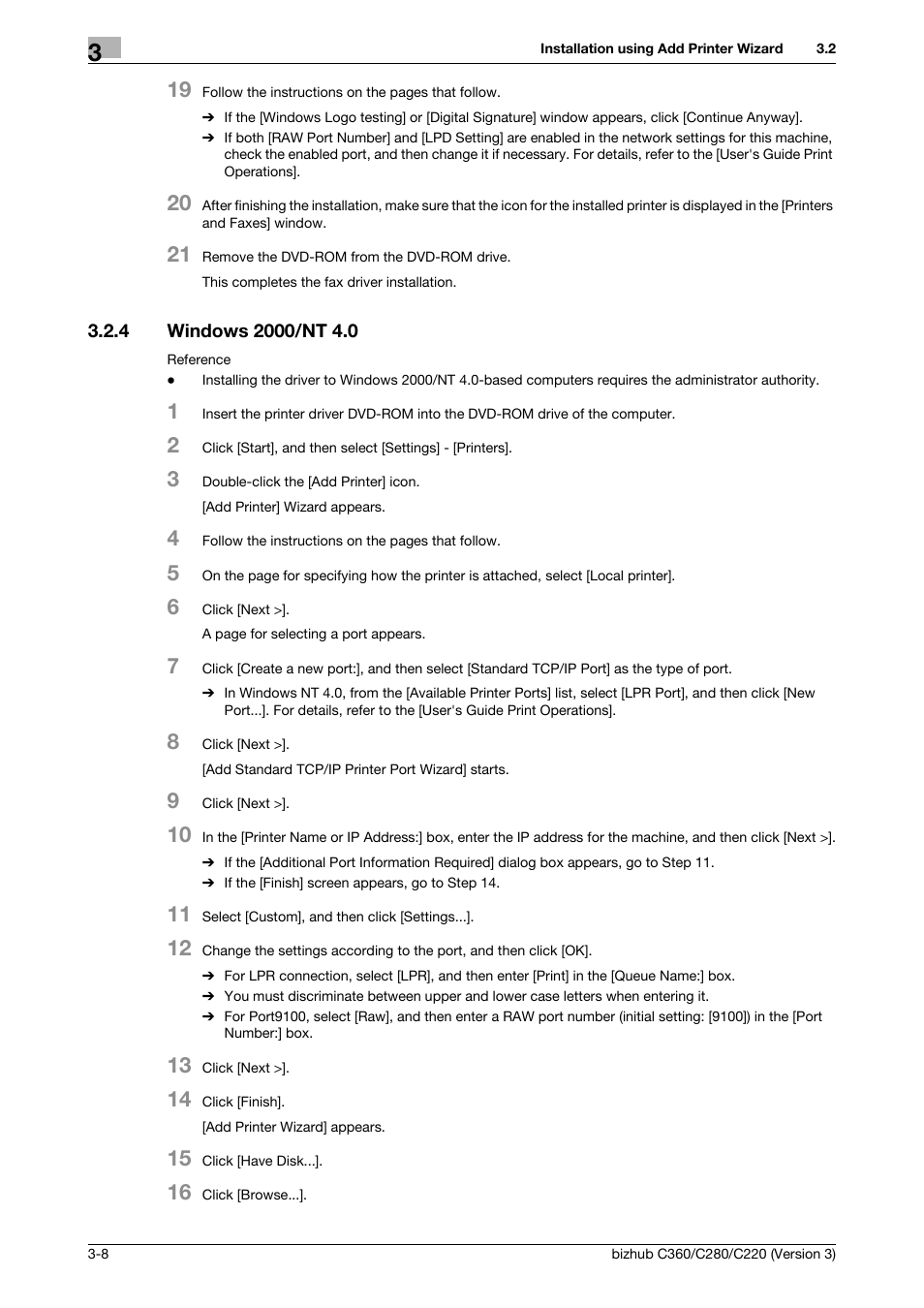 4 windows 2000/nt 4.0, Windows 2000/nt 4.0 -8, P. 3-8 | Konica Minolta BIZHUB C280 User Manual | Page 24 / 78