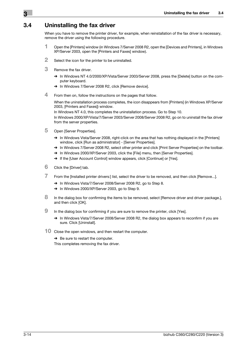 4 uninstalling the fax driver, Uninstalling the fax driver -14 | Konica Minolta BIZHUB C280 User Manual | Page 30 / 78