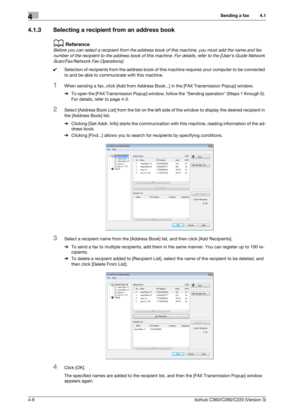 3 selecting a recipient from an address book, Selecting a recipient from an address book -6 | Konica Minolta BIZHUB C280 User Manual | Page 38 / 78