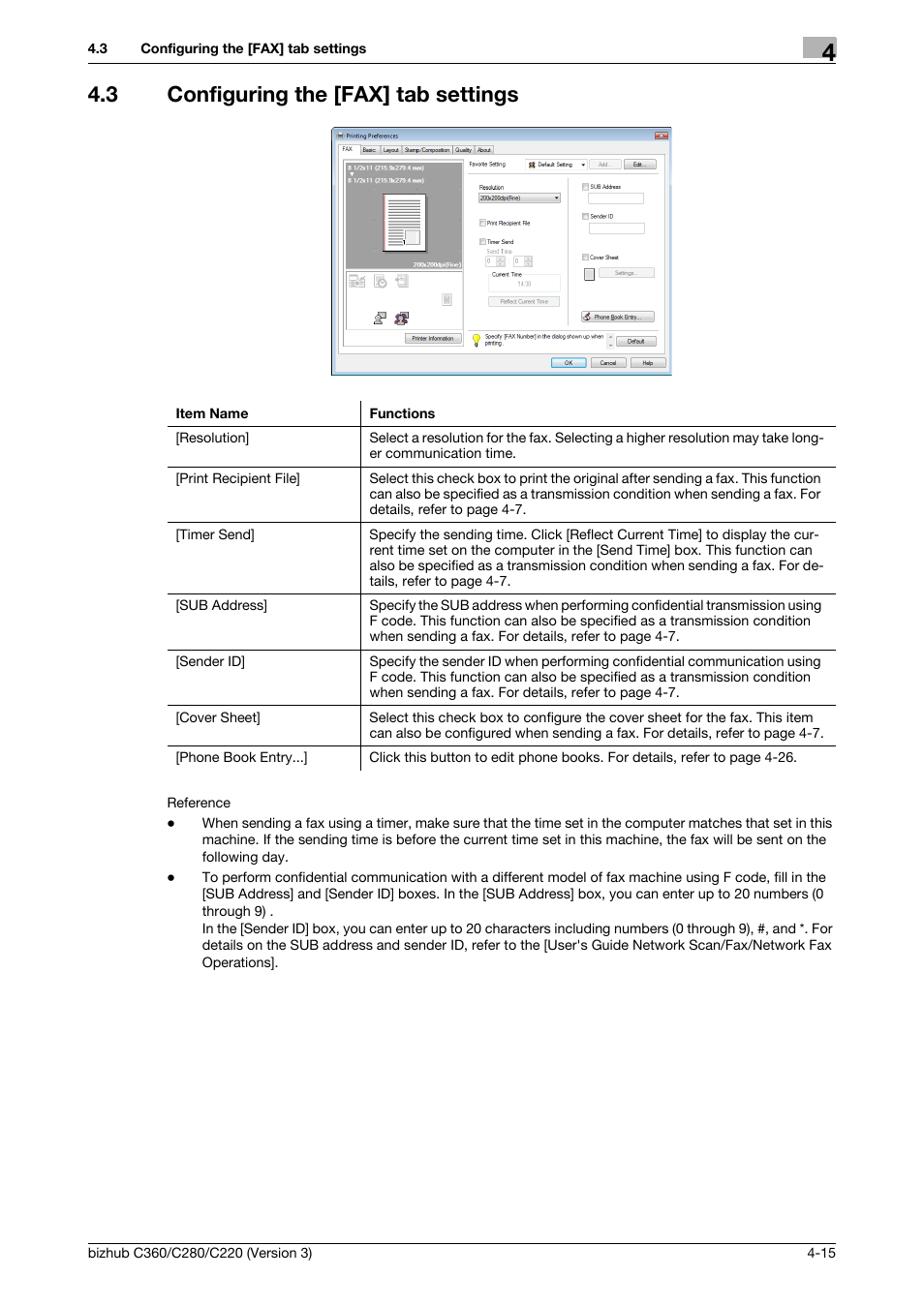 3 configuring the [fax] tab settings, Configuring the [fax] tab settings -15 | Konica Minolta BIZHUB C280 User Manual | Page 47 / 78