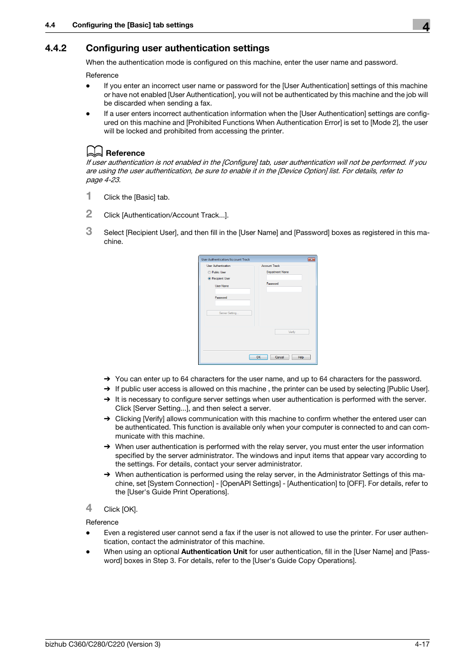 2 configuring user authentication settings, Configuring user authentication settings -17 | Konica Minolta BIZHUB C280 User Manual | Page 49 / 78