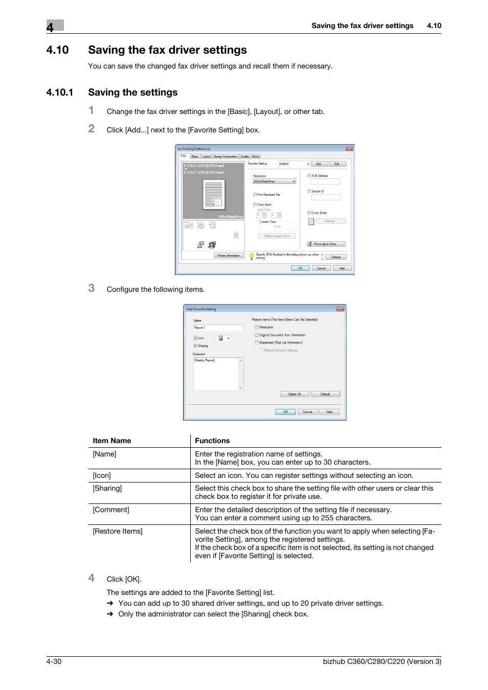 10 saving the fax driver settings, 1 saving the settings, Saving the fax driver settings -30 | Saving the settings -30 | Konica Minolta BIZHUB C280 User Manual | Page 62 / 78