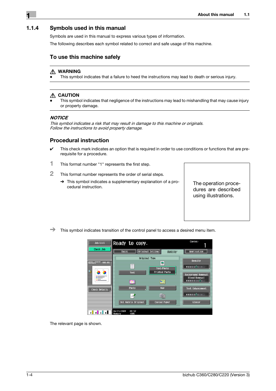 4 symbols used in this manual, To use this machine safely, Procedural instruction | Konica Minolta BIZHUB C280 User Manual | Page 8 / 78